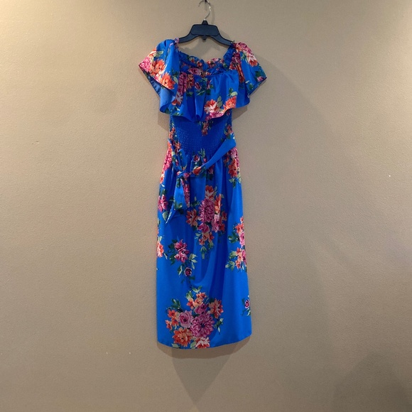 Eliza J Blue Floral Maxi Dress Off the Shoulder size L - Picture 1 of 3